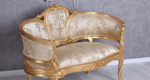 Sofa din lemn masiv auriu cu tapiterie aurie  CAT099A03