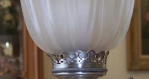 Lampa metal argintat ,ceramica,abajur Murano-58 cm