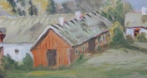 tablou peisaj rural,pictura manuala=73 57 cm