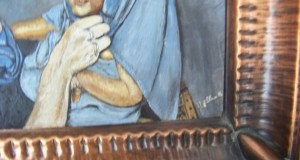 tablou pictura semnata,rama cupru 42-30 cm