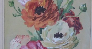 tablou 52-42 cm-flori acuarela romaneasca 1964
