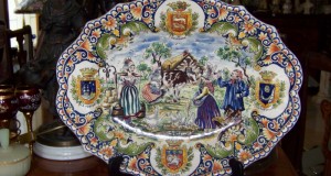 exceptional platou Rouen l 50 cm,sec XIX,pictat integral