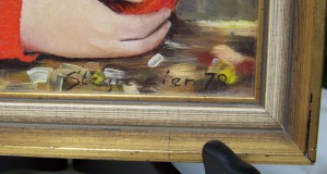 tablou portret fetita -pictura pe carton semnata 35-24