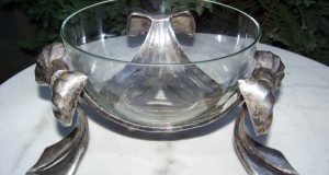 rafinat centru de masa design metal argintat,bol cristal