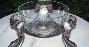 rafinat centru de masa design metal argintat,bol cristal