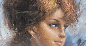 superb tablou original  Gaetano Vitale portret tanara de epoca-ulei pe panza  100-77 cm