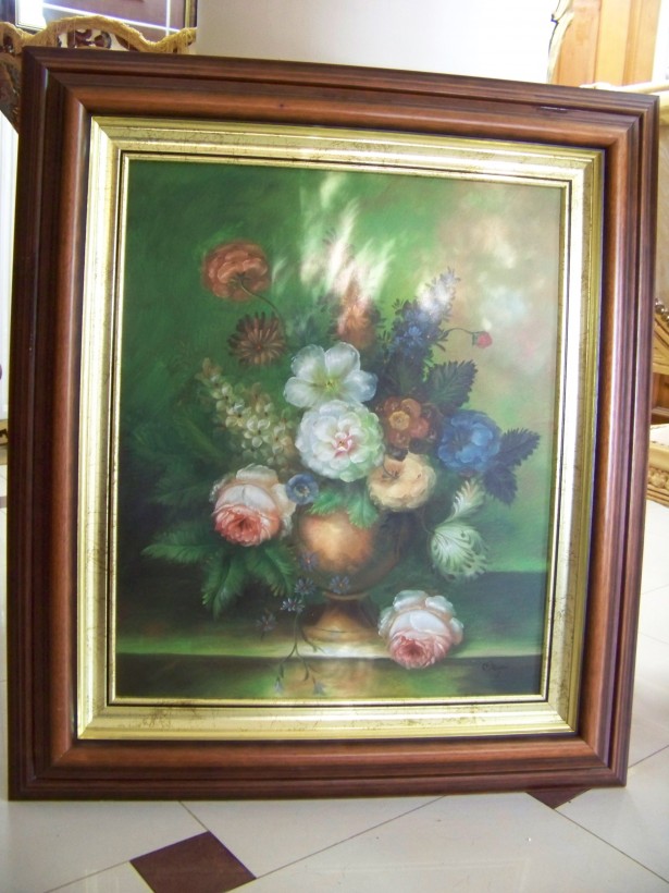 tablou flori-pictura ulei pe panza-85 75 cm