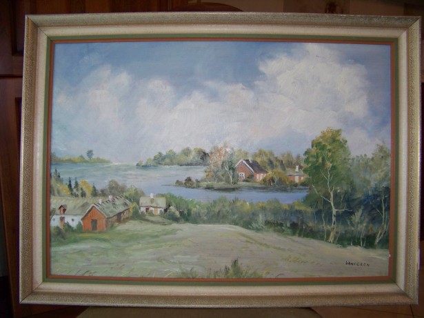 tablou peisaj rural,pictura manuala=73 57 cm