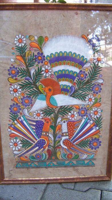 tablou folk art Mexic-pasari tropicale 65-43 cm
