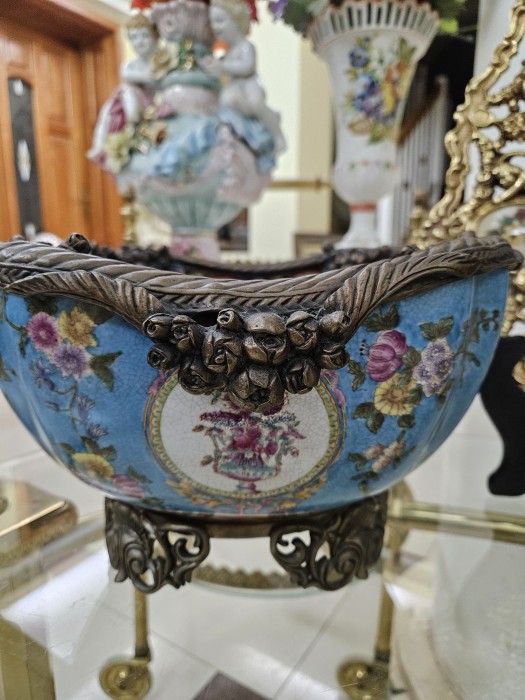 rafinata fructiera centru de masa portelan-bronz pictata manual