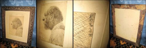 Tablou vechi creion JF. Balogh Bella- Portret sau Autoportret. Perioada cca 1900.