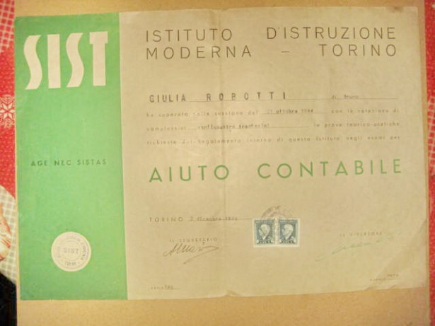Act vechi Italia Diploma stenografie ajutor contabil 1944.