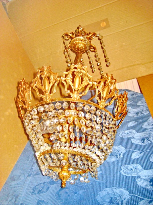 8366-Candelabru Baroc bronz aurit Franta sticle gen cristal.