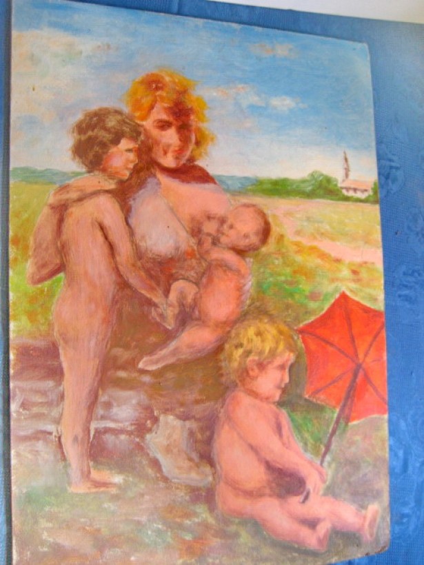 8472-Nagy M. Arad-Femeie cu 3 copii nud neterminat nesemnat.