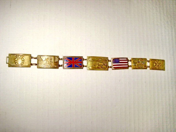 3188-USA-GREAT BRITAIN-Bratara veche barbat alama emailata gravata.