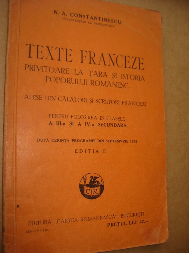 2741- N.A.Constantinescu-Texte Franceze-1932 Manual scolar.