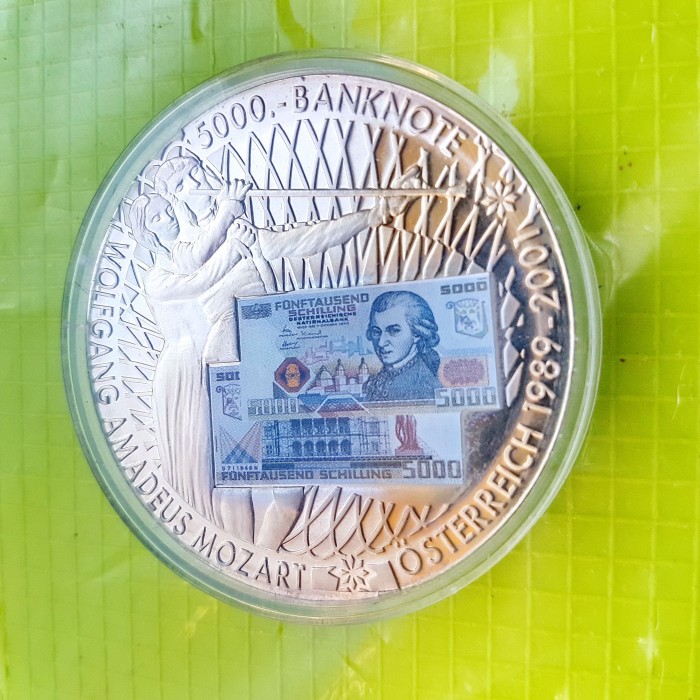 E287-Medalia UNC W. A. MOZART 5000 SILINGI Austria.