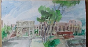 Arcul lui Constantin (Roma) - acuarela semnata - dimensiuni mari (2)