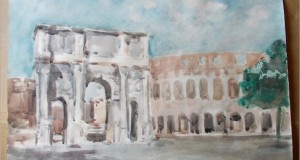 Arcul lui Constantin (Roma) - acuarela semnata (3)