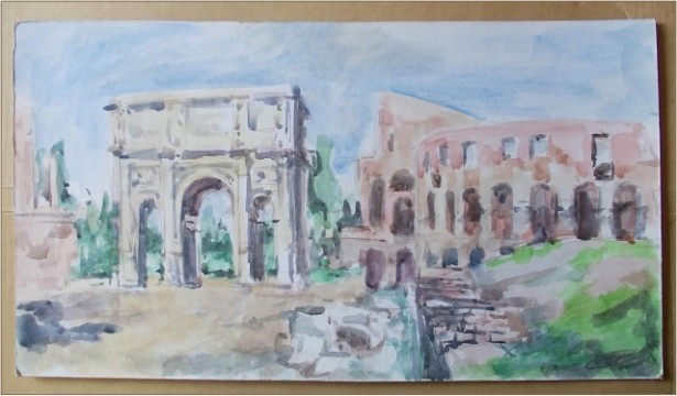 Arcul lui Constantin (Roma) - acuarela semnata - dimensiuni mari (1)