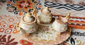 Deosebit set de ceai, cafea roz in miniatura, stilul victorian