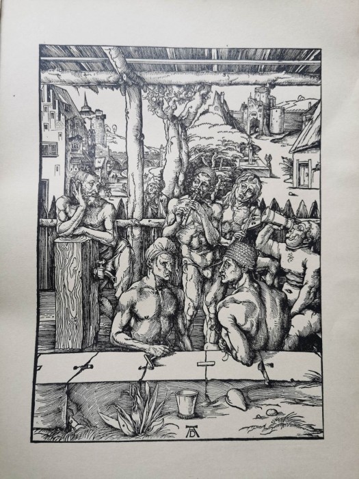 Gravura foarte veche Albrecht Durer - Baia barbatilor (1496)