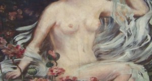tablou antic nud -panza,semnat 95-67 cm
