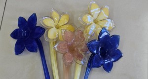 5 flori sticla Murano originale,3 culori  50 cm