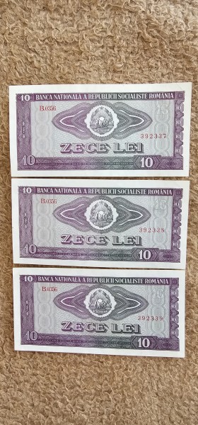 Serie consecutiva de 3 bancnote 10 lei 1966 UNC