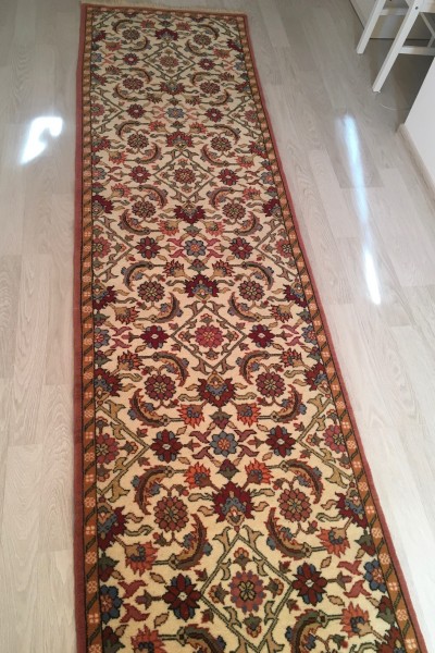 Covor persan (traversa, carpeta persana) unicat, model floral realizat manual, 300 cm x 84 cm, 100% lana naturala