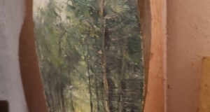 Pictura pe lemn Plimbare in parc