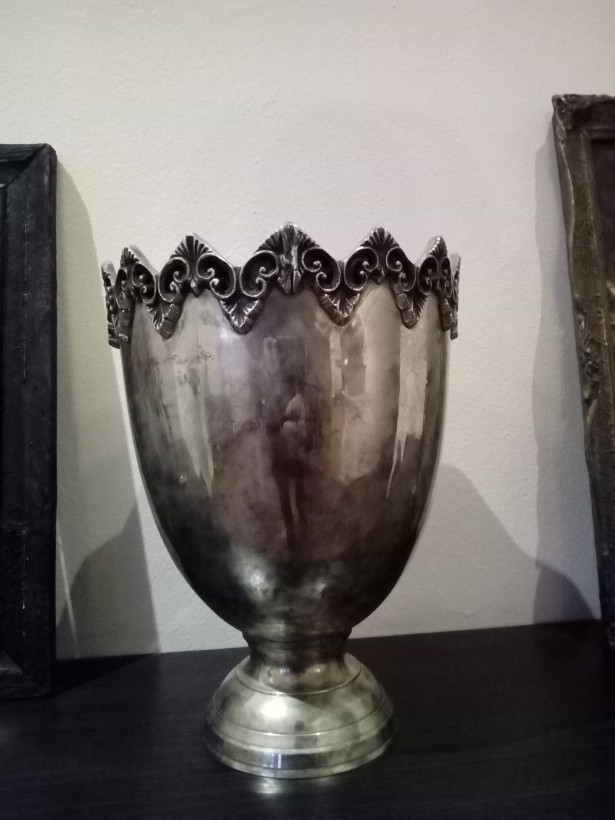 Vaza cupa suflata cu argint 40x 30 cm