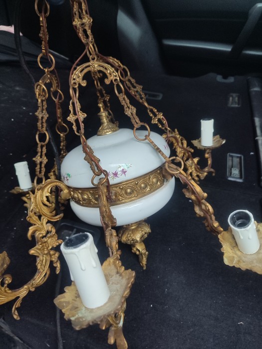Candelabru bronz și portelan