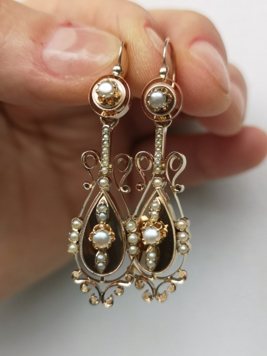 Cercei vechi aur 18k cu perle naturale  detasabili