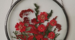 Vitraliu suncatcher vintage flori naturale pictate