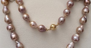 colier unicat perle naturale edison baroce de 15 mm si aur 14k