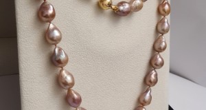 colier unicat perle naturale edison baroce de 15 mm si aur 14k