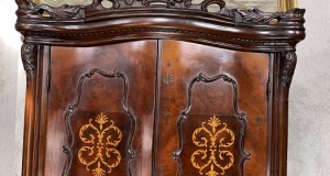 Trumeau (trumo) din lemn masiv cu intarsii și bronz