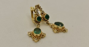 (Rezervat)Cercei aur 14k smaralde și diamante naturale
