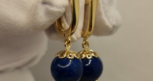 Cercei handmade din aur galben 14k cu lapis lazuli naturl