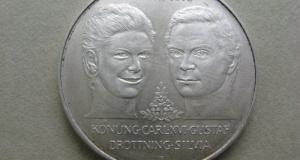 Moneda din argint, 50 Koroane Suedia 1976, necirculata.
