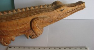 Sculptura deosebita, in lemn (radacina), reprezentand un crocodil.