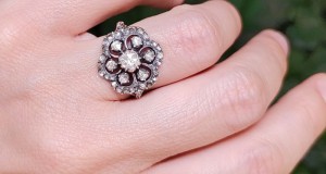 inel stil antique, diamante naturale, aur 14k, argint, certif.