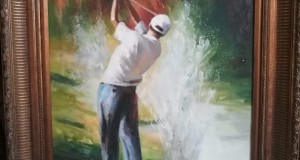 Ulei pe pânză jucătorul de golf  o lucrare de dimensiuni mari