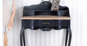 Secretaire din lemn masiv negru cu blat bej HMA054