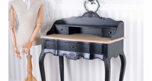 Secretaire din lemn masiv negru cu blat bej HMA054