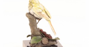 Pasare cardinal-statueta din bronz pictat BG-1