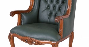 Fotoliu Chesterfield din lemn mahon cu tapiterie verde MAR105