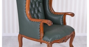 Fotoliu Chesterfield din lemn mahon cu tapiterie verde MAR105