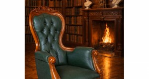 Fotoliu Chesterfield din lemn mahon cu tapiterie verde  MAR115